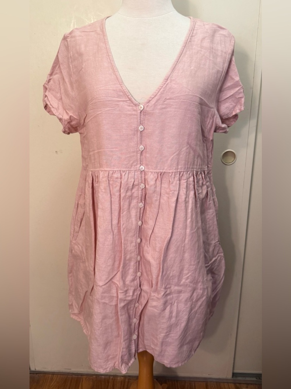 Madewell Light Pink Button-Front V-Neck Tunic